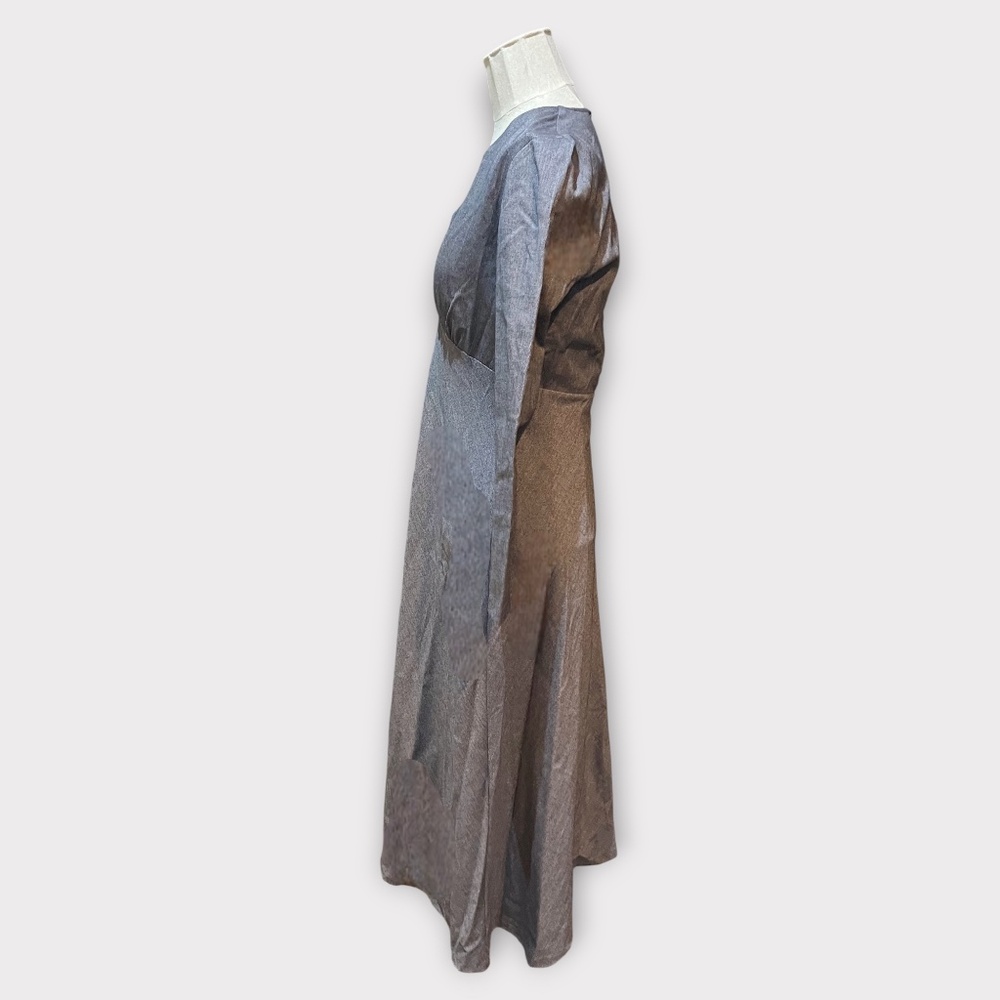Zara NWT gray herringbone patterned v-neck midi dress Size XS - Picture 3 of 7